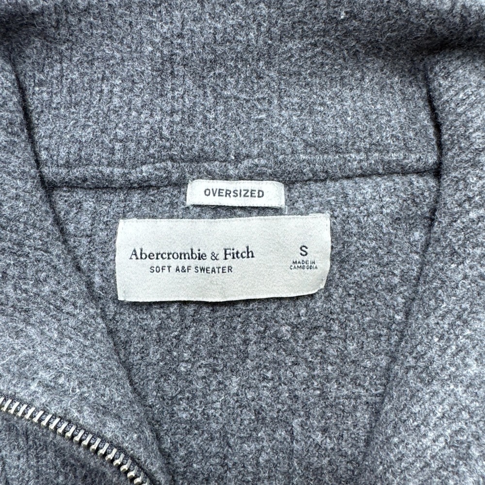 Abercrombie & Fitch Sweater Men's Small Gray Oversized Ribbed Soft Quarter Zip - Picture 5 of 5